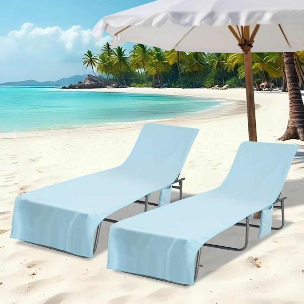 Кърпи за шезлонг 2 pcs Синьо 210 x 75 cm Полиестер и полиамид