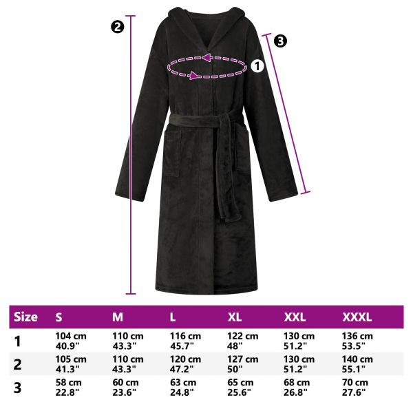 Халат с качулка Черно xxl Фланела