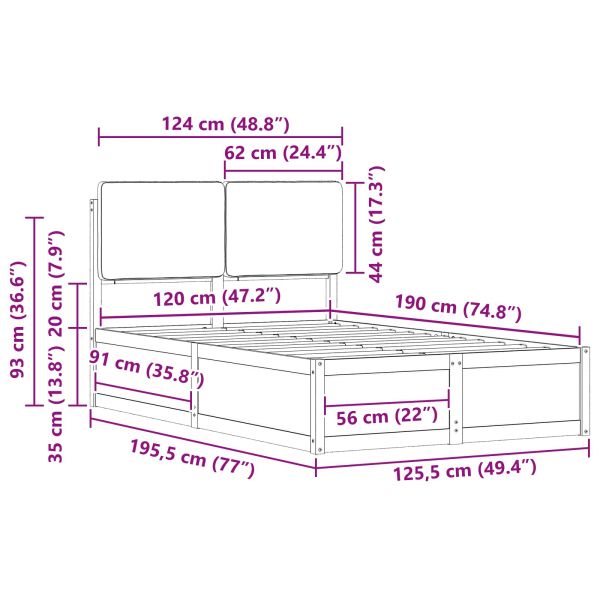 Леглова рамка с тапицирана гръбна част Черно 120 x 190 cm