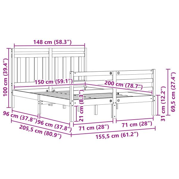 Рамка за легло 2 pcs Кафяво с восъчно покритие 150 x 200 cm