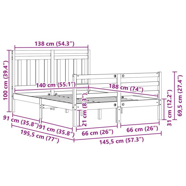 Рамка за легло 2 pcs Кафяво с восъчно покритие 140 x 190 cm