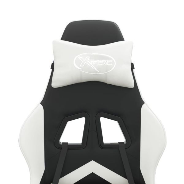 Въртящ гейминг стол, черно и бяло, изкуствена кожа