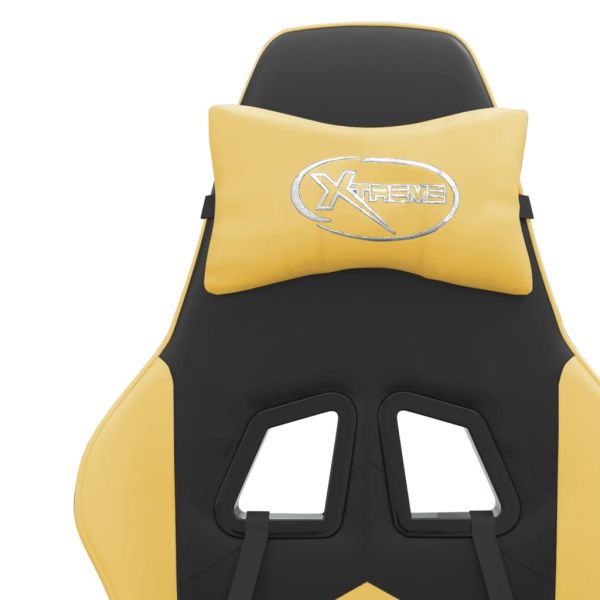 Въртящ гейминг стол опора за крака черно-златен изкуствена кожа