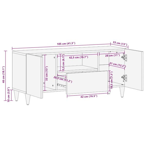 ТВ шкаф с врата Орех 105 x 33,5 x 46 см Солидно мангово дърво