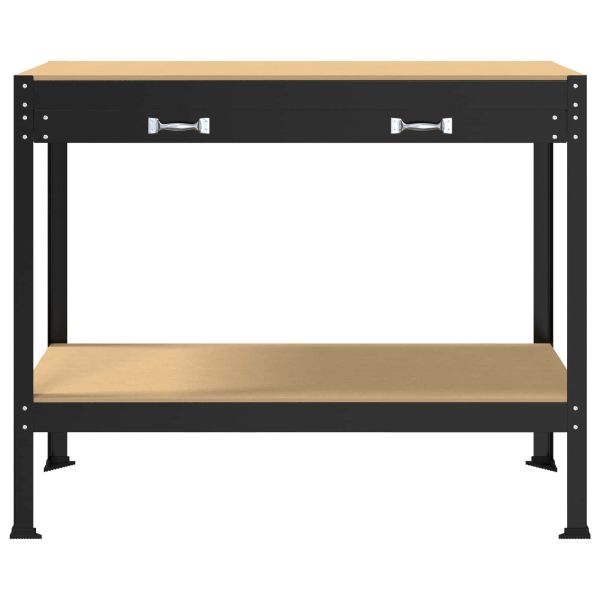Работни пейки с чекмедже Черно 114 x 54 x 91 см Инженерно дърво