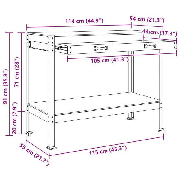 Работни пейки с чекмедже Черно 114 x 54 x 91 см Инженерно дърво
