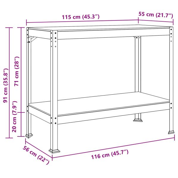 Работни пейки с рафт Черно 81 x 41 x 145 см Инженерно дърво