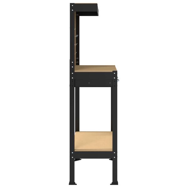 Работни пейки с чекмедже Черно 81 x 41 x 145 см Инженерно дърво