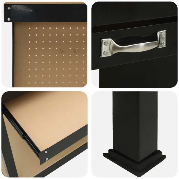 Работни пейки с чекмедже Черно 81 x 41 x 145 см Инженерно дърво