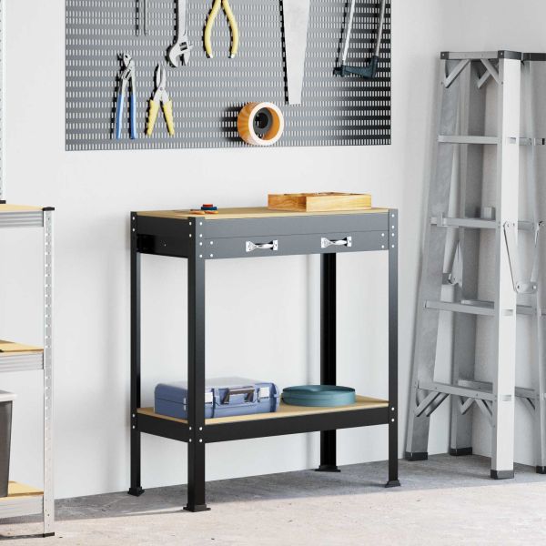 Работни пейки с чекмедже Черно 81 x 41 x 145 см Инженерно дърво
