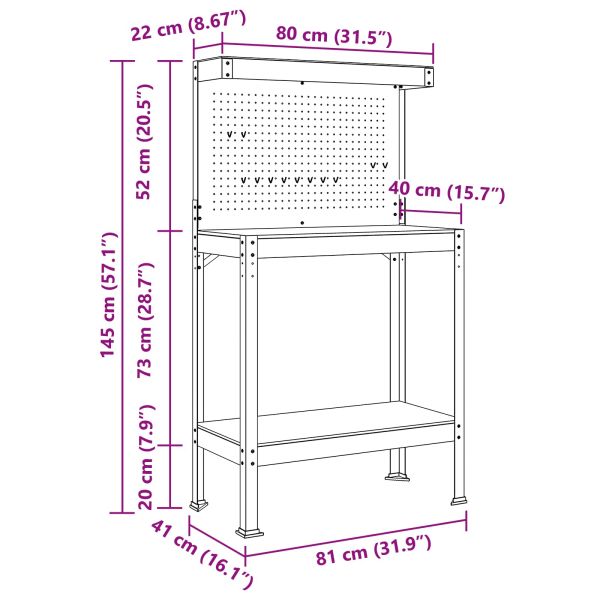 Работни пейки с рафт Черно 81 x 41 x 145 см Инженерно дърво
