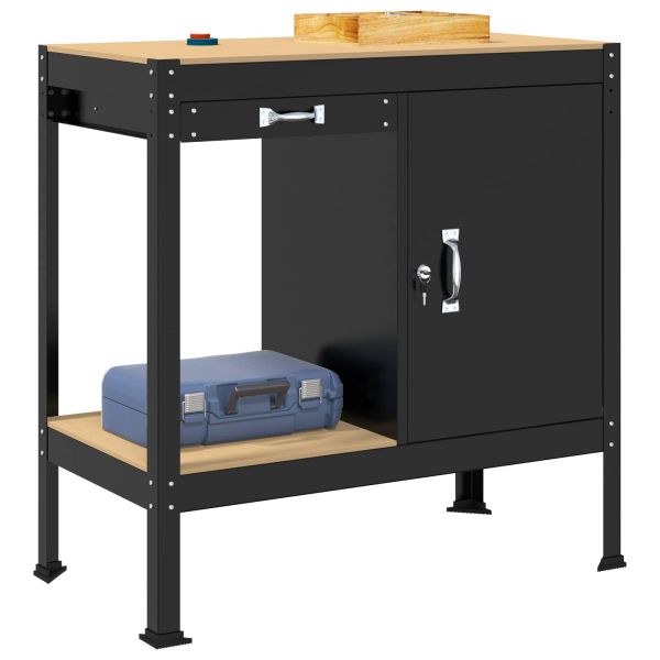 Работни пейки с чекмедже Черно 81 x 41 x 145 см Инженерно дърво