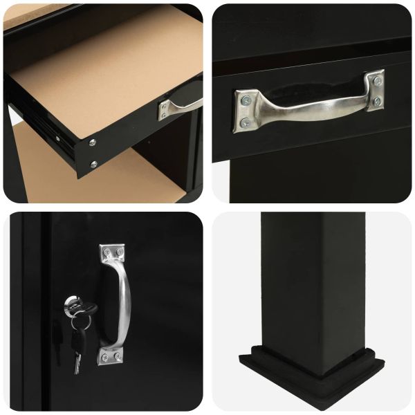 Работни пейки с чекмедже Черно 81 x 41 x 145 см Инженерно дърво