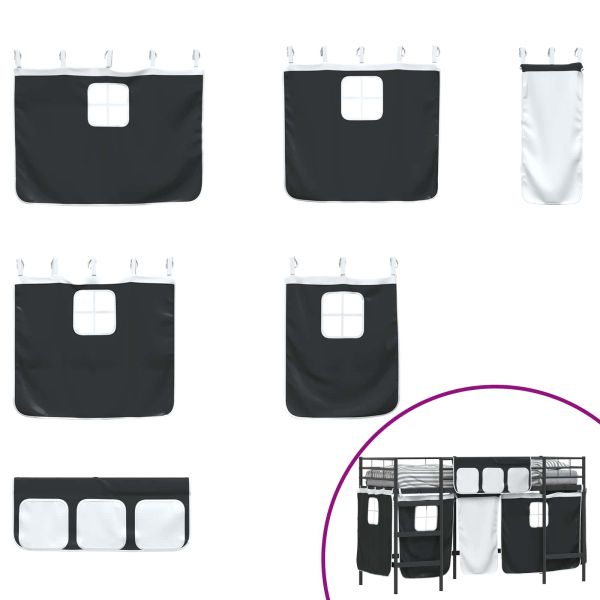 Детско легло на етажи с завеси Черно 99,5 x 190 см