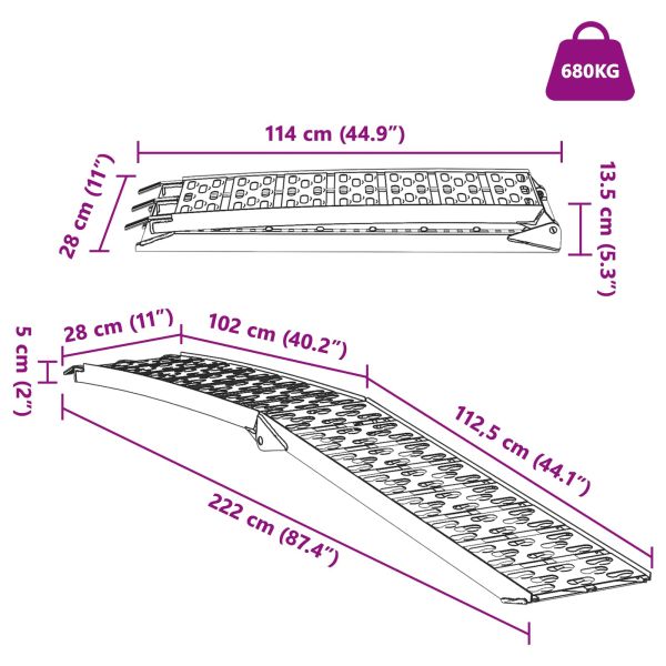 Рампа за натоварване 2 pcs Сребрист 222 x 29 x 14 см Алуминий