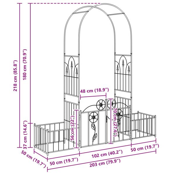 Градинска арка Едноцветен Черно 203 x 50 x 218 см