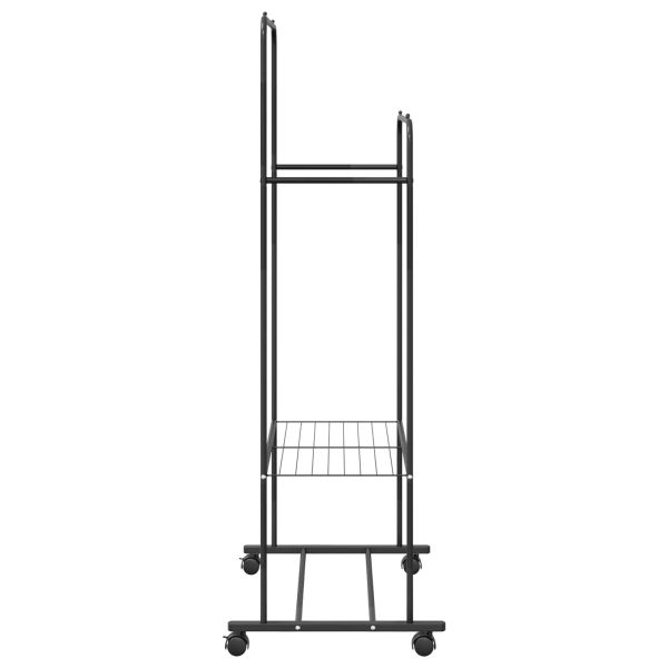 Държач за дрехи с рафт с колело със съхранение Черно