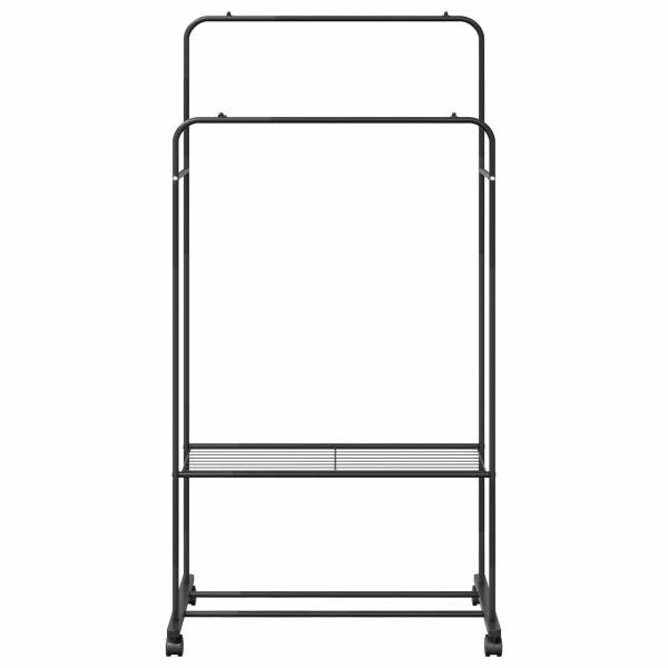 Държач за дрехи с рафт с колело със съхранение Черно