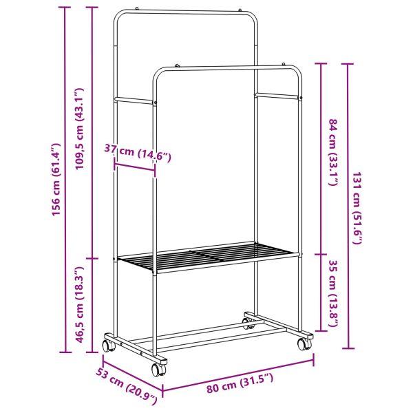 Държач за дрехи с рафт с колело със съхранение Черно