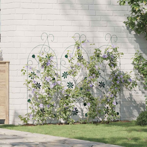 Градска ограда Решетка 3 pcs Зелен 112 x 40 см Стомана