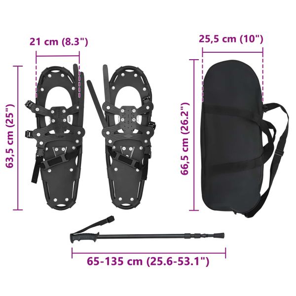 3 в 1 снегоходки с туристически пръчки Черно 25 инча