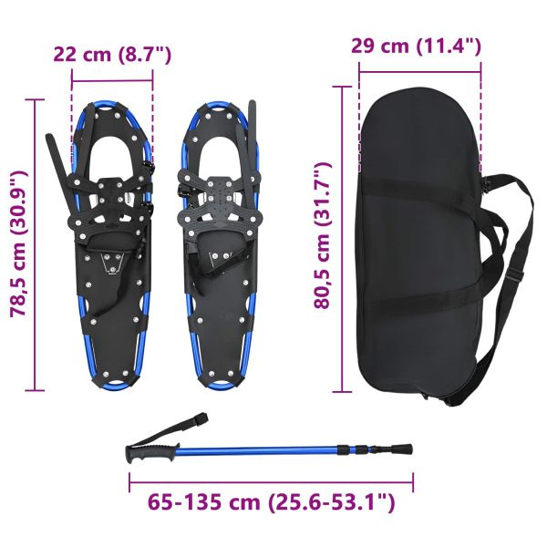 3 в 1 снегоходки с туристически пръчки Синьо 30 инча