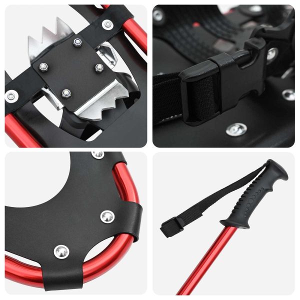 3 в 1 снегоходки с туристически пръчки Червен и Черен 30 инча