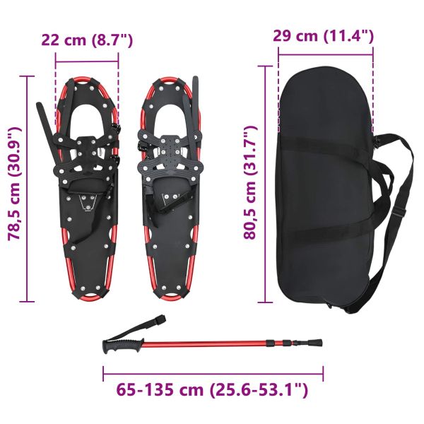 3 в 1 снегоходки с туристически пръчки Червен и Черен 30 инча