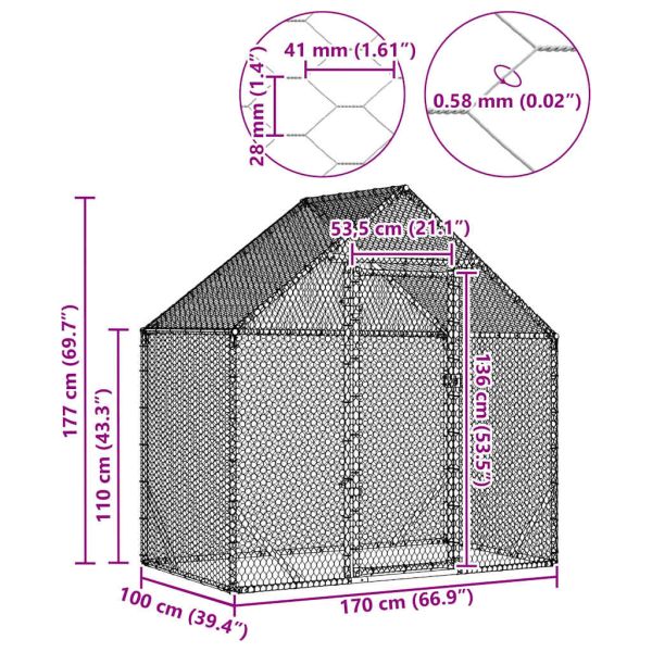 Клетка за пилета Сребрист 170 x 100 x 177 см