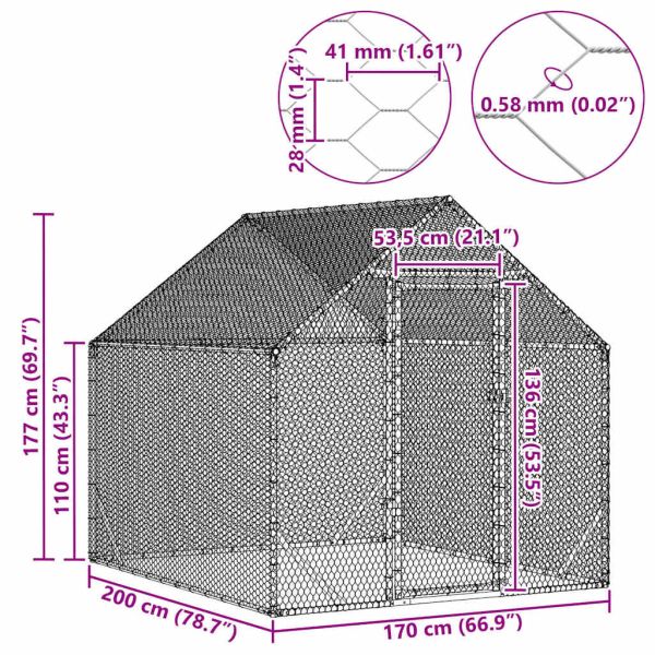 Клетка за пилета Сребрист 200x170x177 см Галванизирана стомана