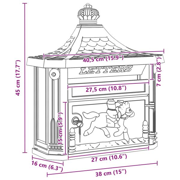 Стенно монтирана пощенска кутия Зелен 40,5 x 15,5 x 44 см