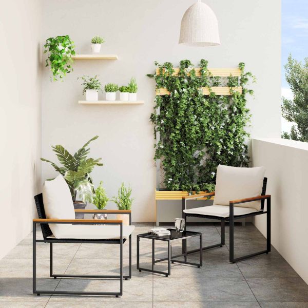 Комплекти мебели с възглавница 3 pcs Черно и кремаво бяло Ратан