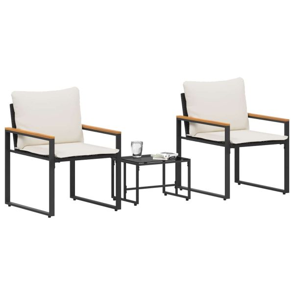 Комплекти мебели с възглавница 3 pcs Черно и кремаво бяло Ратан