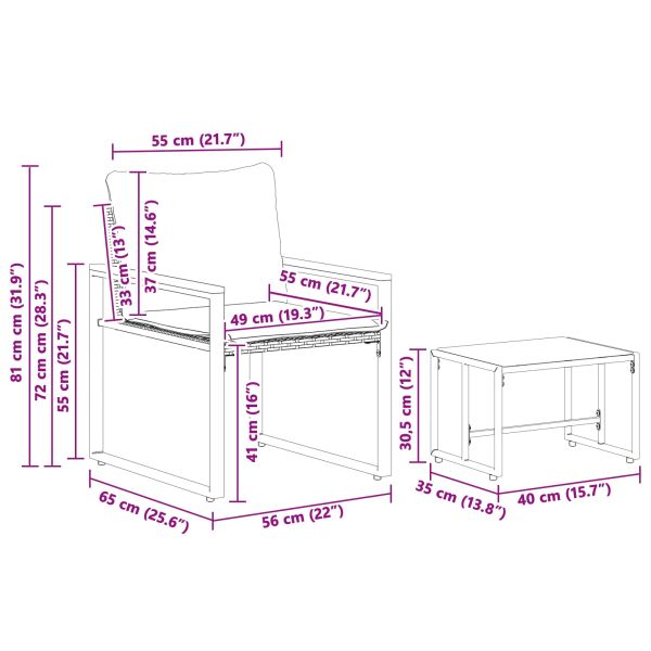 Комплекти мебели с възглавница 3 pcs Черно и кремаво бяло Ратан