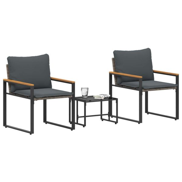 Комплекти мебели с възглавница 3 pcs Сив и тъмен сив Ратан