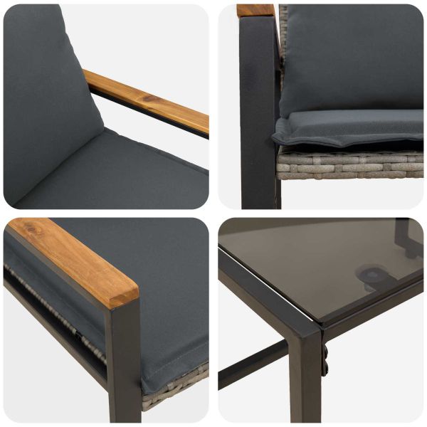 Комплекти мебели с възглавница 3 pcs Сив и тъмен сив Ратан