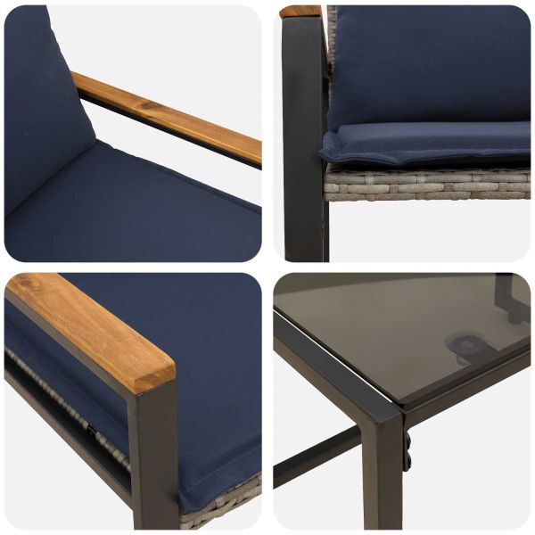 Комплекти мебели с възглавница 3 pcs Сив и тъмен син Ратан