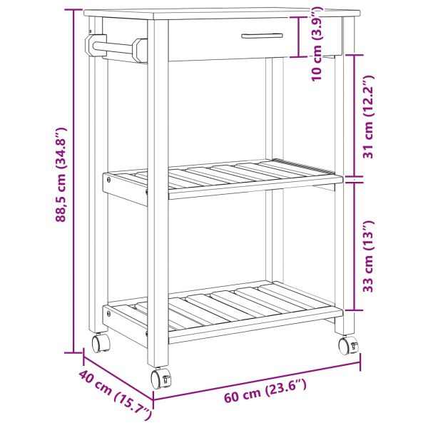Кухненска количка Едноцветен Черно 88.5 x 40 x 84 см