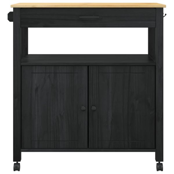 Кухненска количка Черно 88,5 x 40 x 48 см Солиден бор