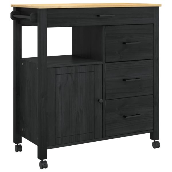 Кухненска количка Черно 88,5 x 40 x 84 см Солиден бор