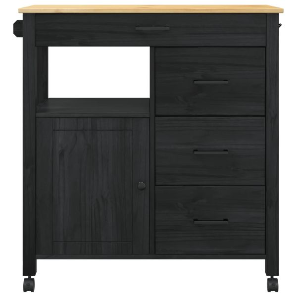 Кухненска количка Черно 88,5 x 40 x 84 см Солиден бор