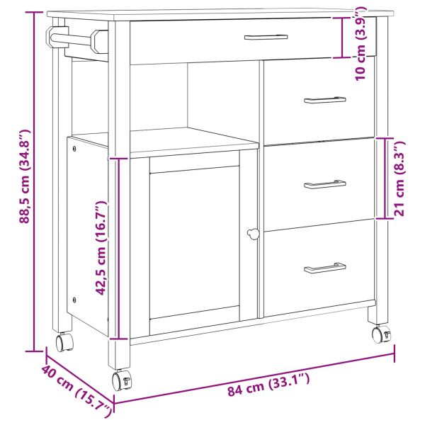 Кухненска количка Черно 88,5 x 40 x 84 см Солиден бор