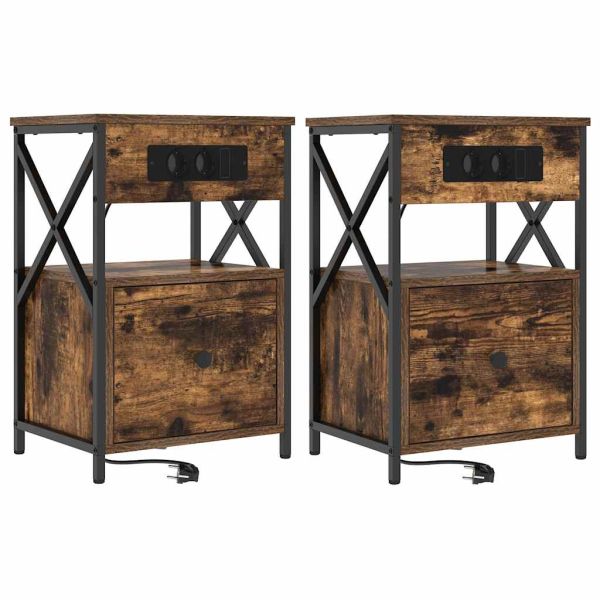 Нощен шкаф 2 pcs Димян дъб 40 x 31 x 60 см Инженерно дърво