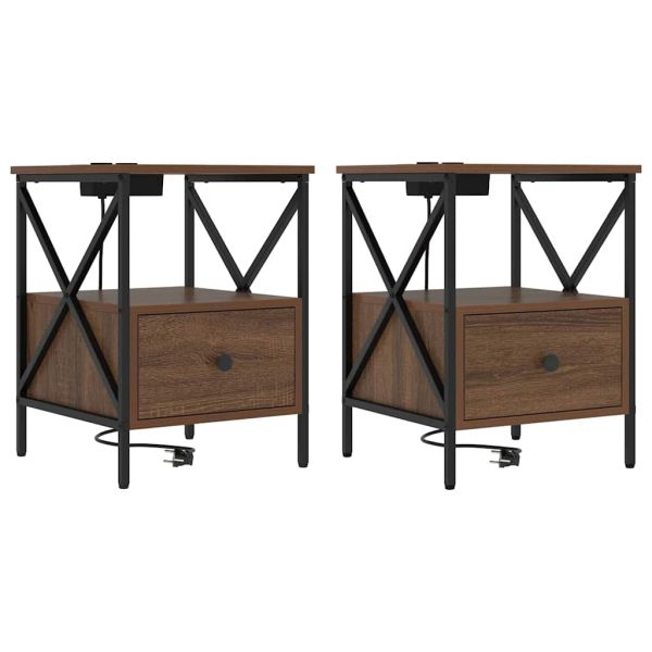 Нощен шкаф 2 pcs Кафяв дъб 41,5 x 40,5 x 55 см Инженерно дърво