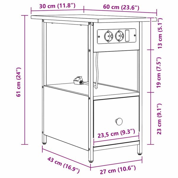 Нощен шкаф Сив Сонома 60 x 30 x 61 см Инженерно дърво