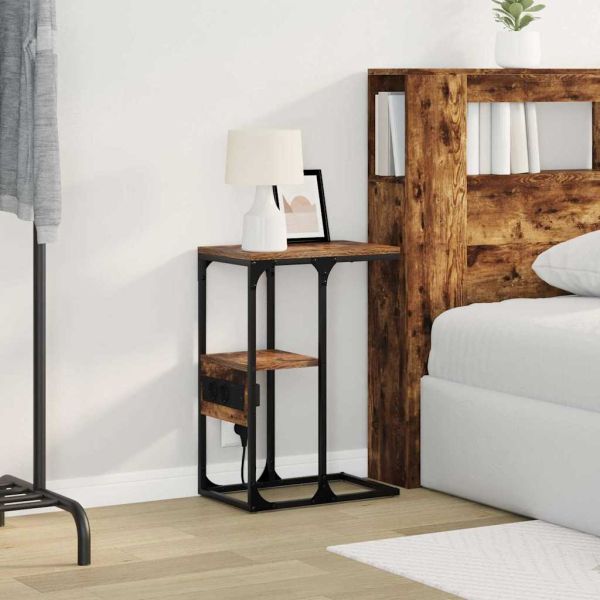 Нощен шкаф Опушен дъб 41.5 x 26 x 60.5 см Инженерно дърво