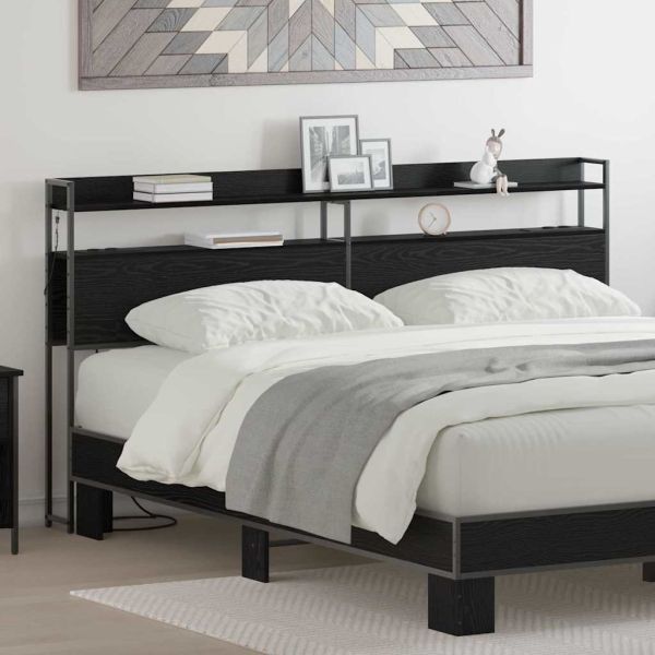 Облегалка за глава с рафт Черен дъб 180 cm Инженерно дърво