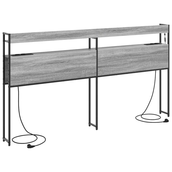 Облегалка за глава с рафт Сив сонома 180 cm Инженерно дърво