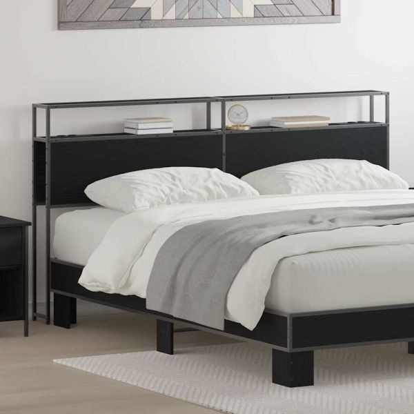 Табла за съхранение с рафт Черен дъб 200 cm Инженерно дърво