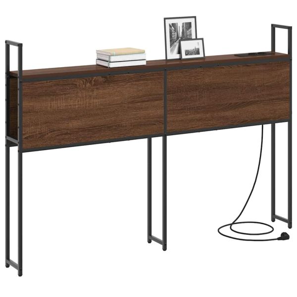 Табла за легло за съхранение с зарядна станция Кафяв дъб 135 cm